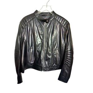 NWT Nordstrom Black Leather Moto Jacket With Quilted Detailing For Women